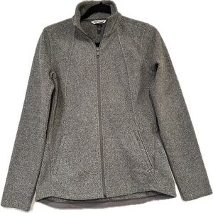 Athleta Stroll Fleece Full Zip Jacket Zip Pockets Seaming Heather Gray Size XS